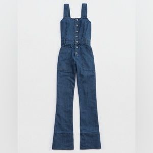 aerie Denim Button-Front Wide-Leg Jumpsuit in Dark Blue